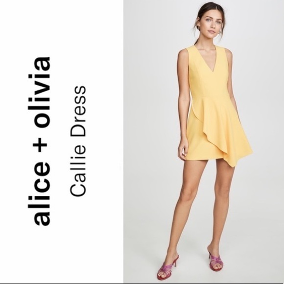 Alice & Olivia Dress Yellow Callie V Neck Sleeveless Mini Dress | 2 NWT - Picture 1 of 10